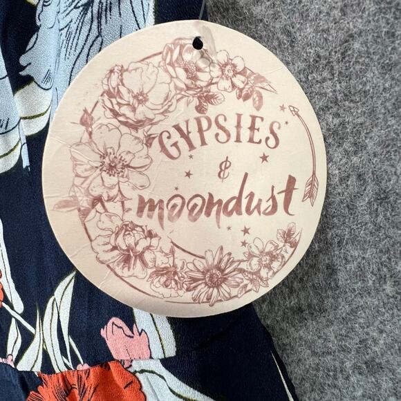 Gypsies & Moondust Jumpsuit XL Navy Blue Floral Lace Up Wide Leg Boho Resort NEW - Picture 13 of 16